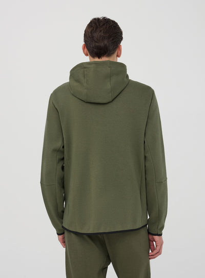 Felpa tecnica con cappuccio e zip in misto cotone pesante