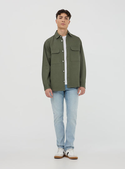 Camicia shacket in twill di cotone tinta unita