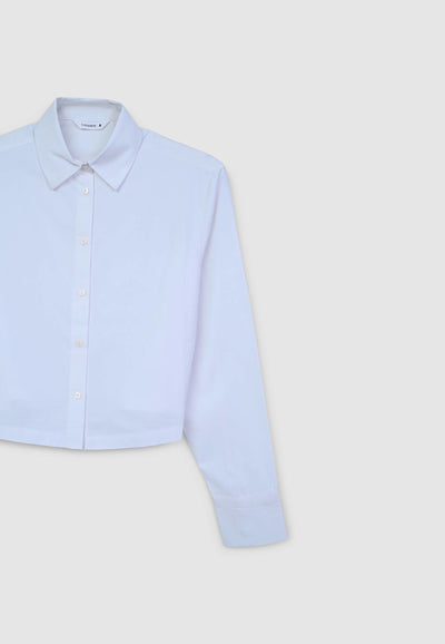 Camicia crop tinta unita in popeline