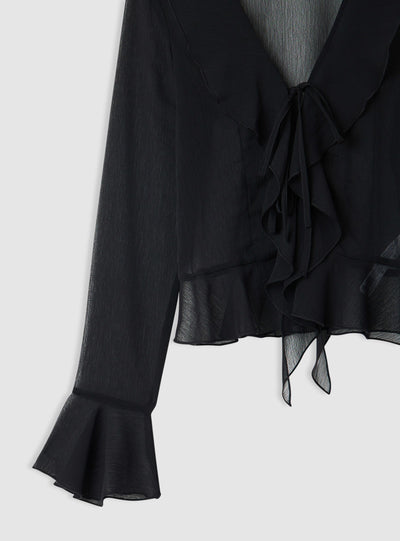 Blusa con rouches e laccio