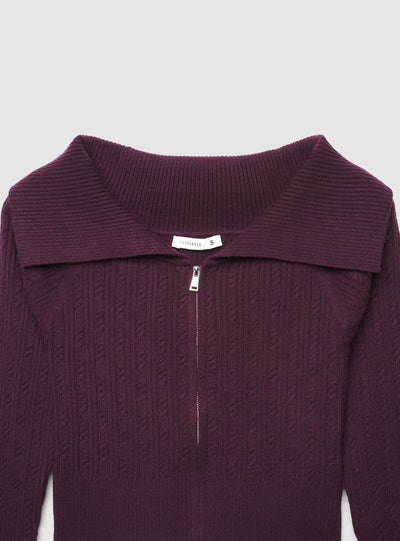 Maglia a trecce con zip e collo ampio