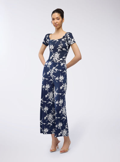 Pantaloni wide leg crop elasticizzati floreali