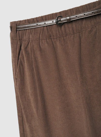 Pantaloni wide leg in velluto con cintura