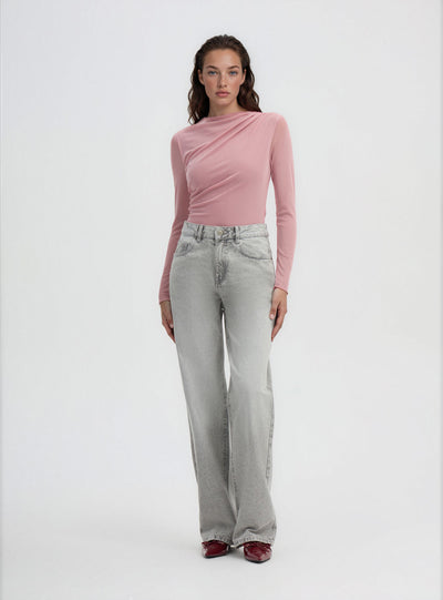 Body drappeggiato con maniche in tulle