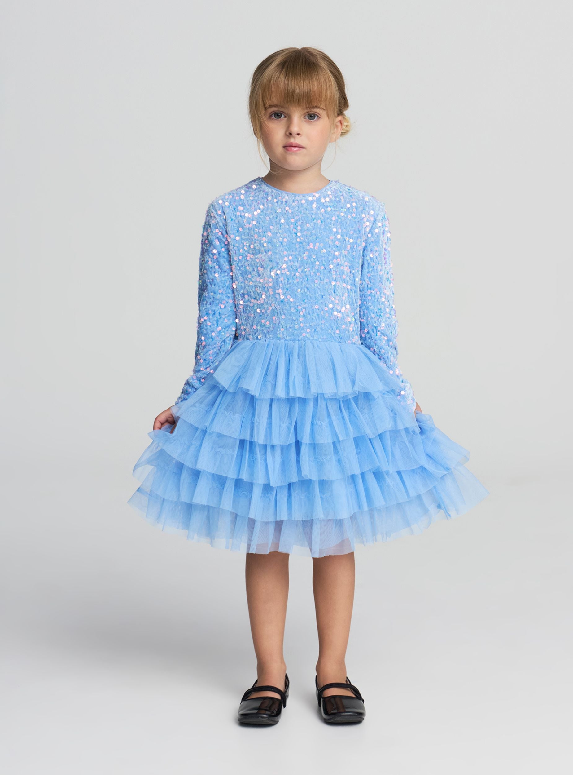 Sequin dress with tiered tulle skirt