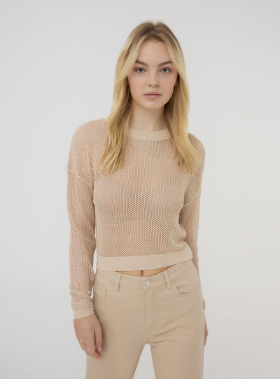 Maglia crop traforata effetto luccicante