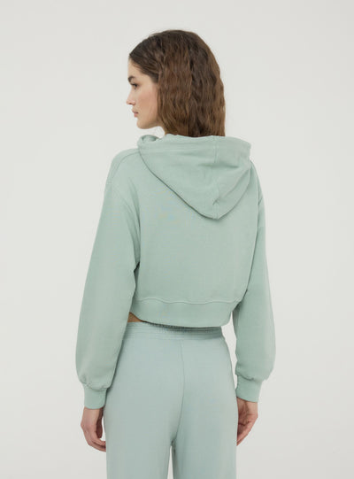Felpa crop con cappuccio e scritta ricamata