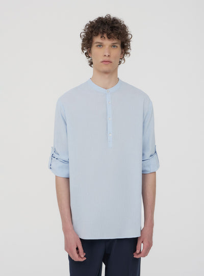 Camicia coreana in misto lino con maniche roll-up