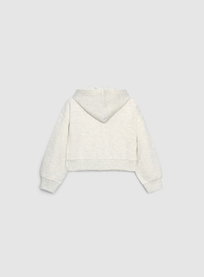Felpa crop con cappuccio e zip con stampa college