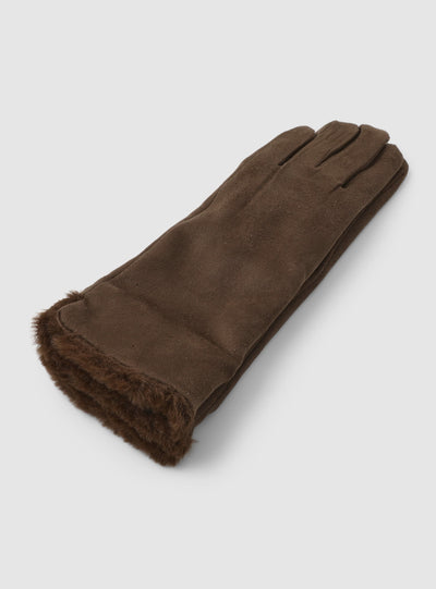 Long solid-colour gloves with shearling effect