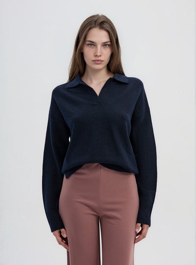 Pullover mit einfarbigem Polokragen