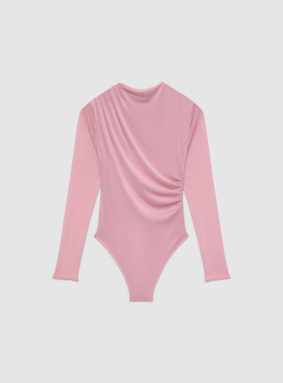 Body drappeggiato con maniche in tulle