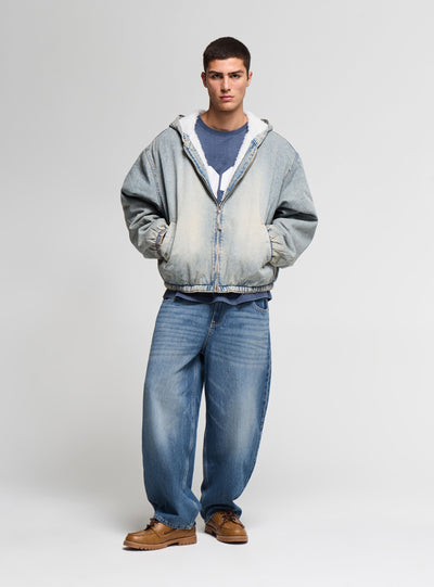 Giubbotto denim imbottito con cappuccio