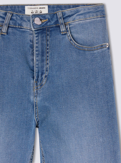 Jeans a zampa a vita alta lavaggio medio
