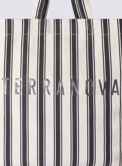 Borsa shopper grande a righe con logo