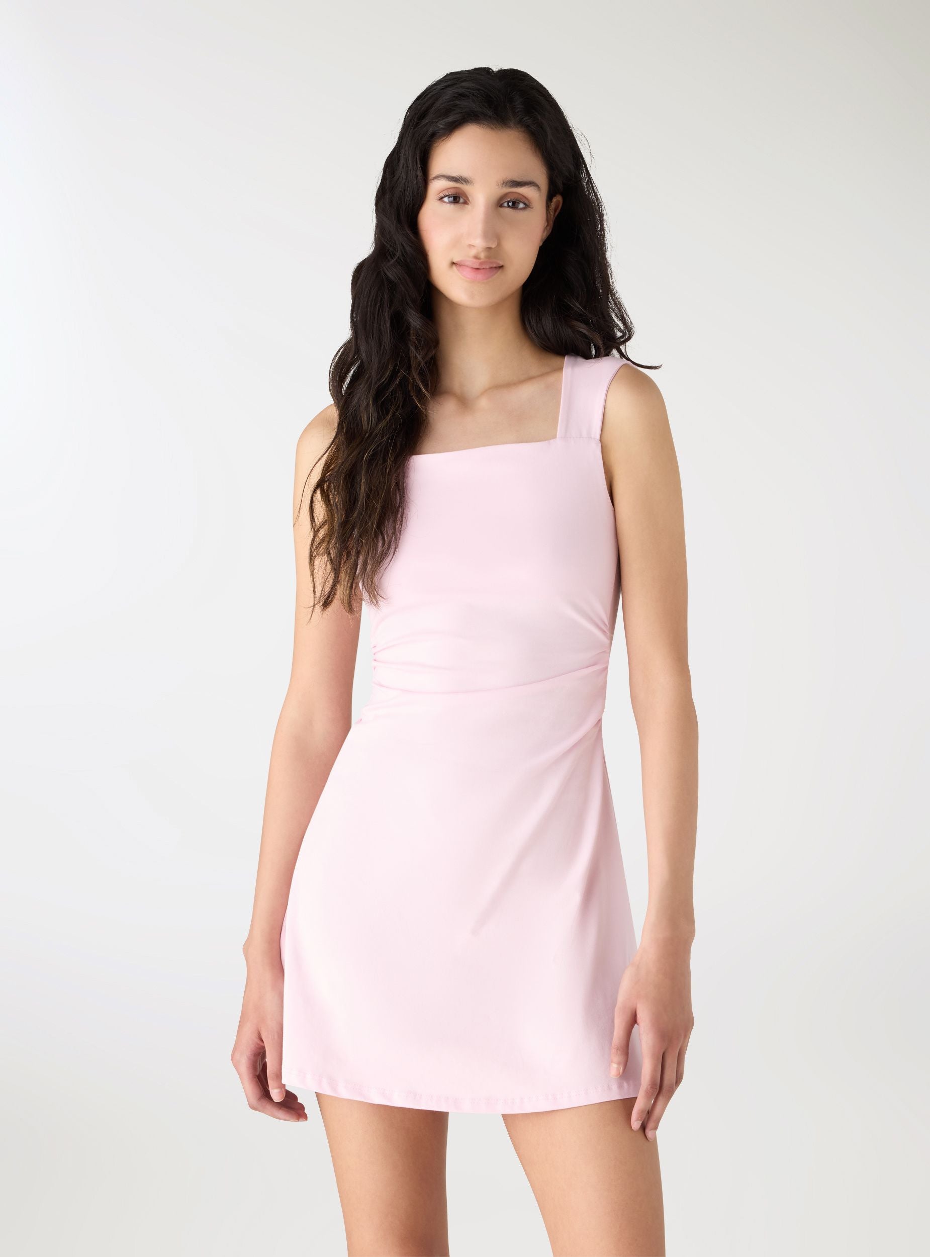 Plain-colour skater dress with ruching
