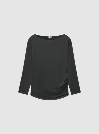 T-shirt a maniche lunghe con scollo barca asimmetrico