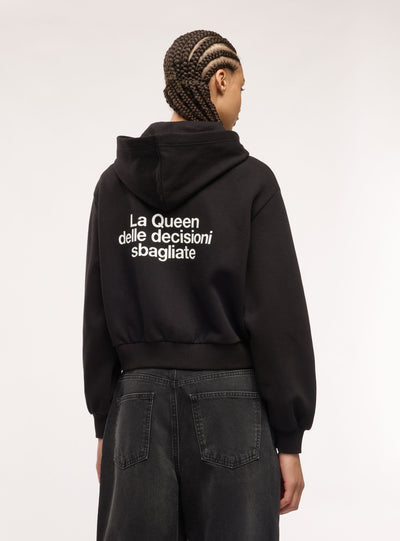 Felpa crop con cappuccio e zip con scritte