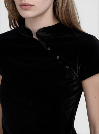 Uni-Ton T-Shirt mit Stehkragen und Knöpfen