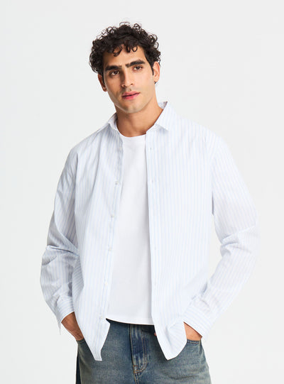 Camicia a righe in popeline stretch