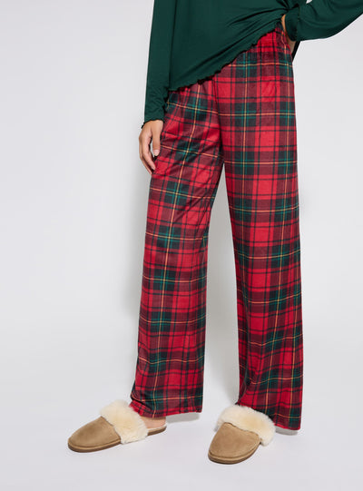 Karierte Wide-Leg-Pyjama-Hose