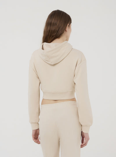 Felpa crop con cappuccio e scritta ricamata