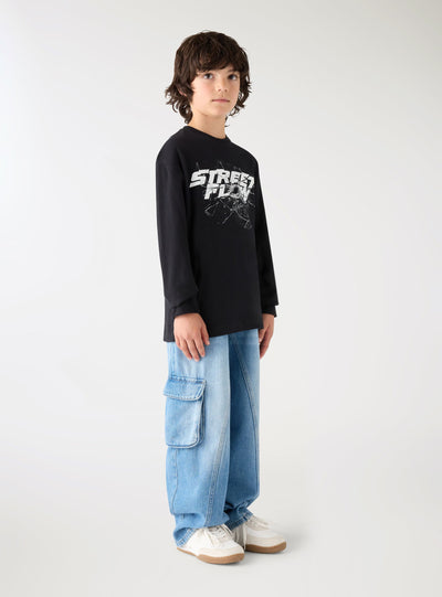 T-shirt manica lunga con stampa effetto vetro rotto