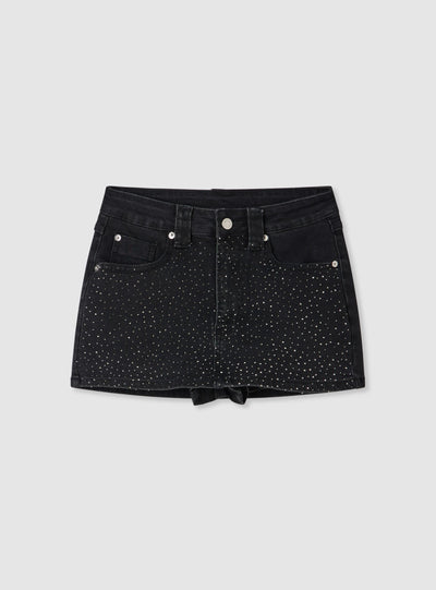 Skort mini in jeans con strass