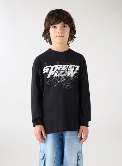 T-shirt manica lunga con stampa effetto vetro rotto