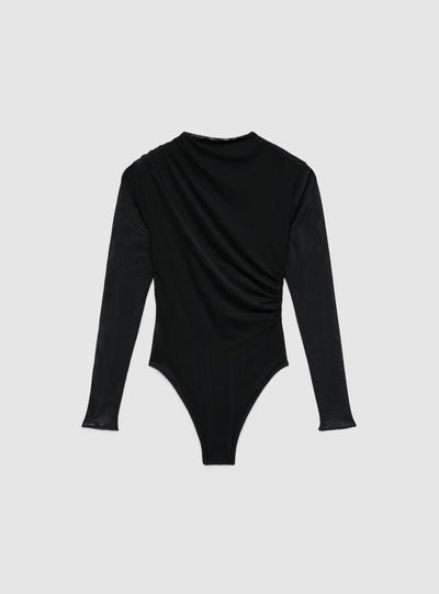 Body drappeggiato con maniche in tulle