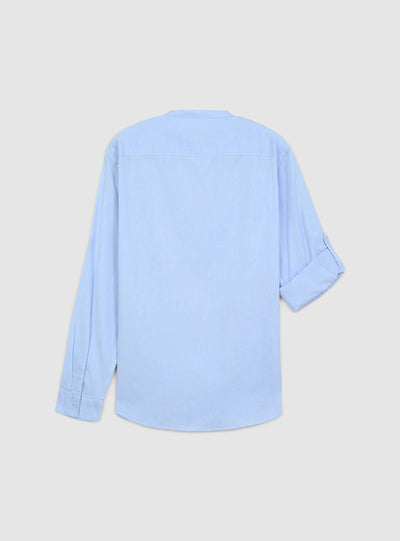 Camicia coreana in misto lino con maniche roll-up