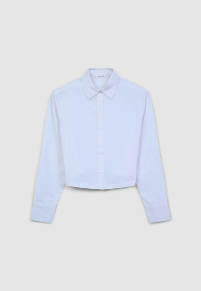 Camicia crop tinta unita in popeline