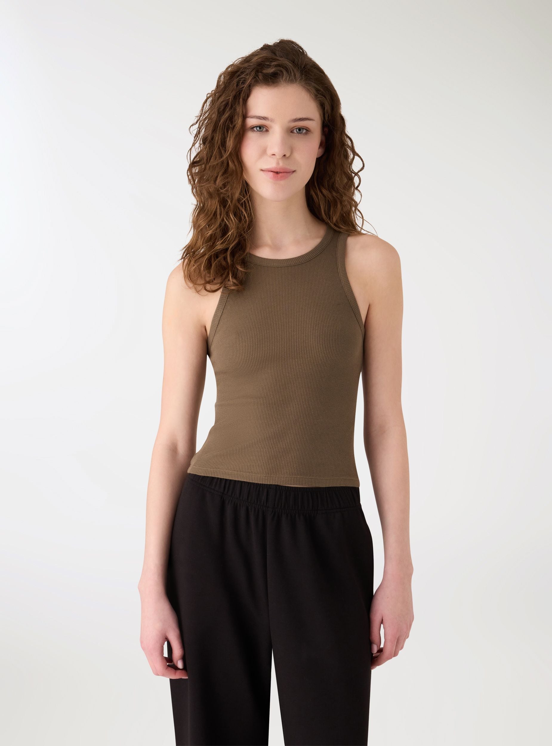 Canotta Style Canotta tinta unita a coste Verde militare SAB0081349001S335 - Terranova