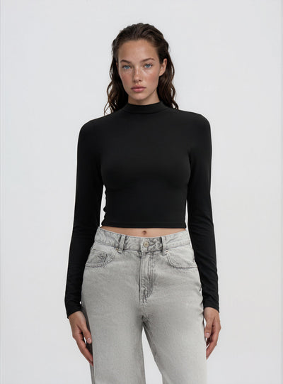 T-shirt crop a lupetto tinta unita