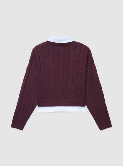 Maglia con trecce e collo camicia
