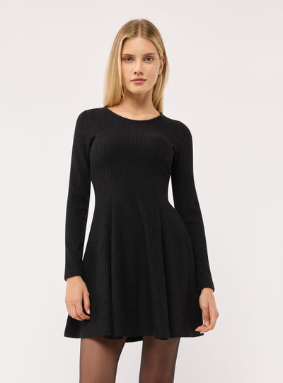 Vestito svasato a coste tinta unita