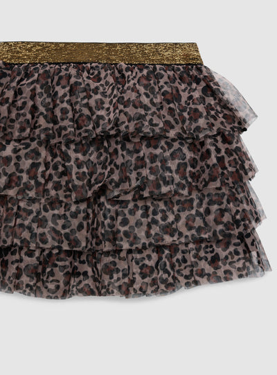 Gonna con balze e stampa animalier
