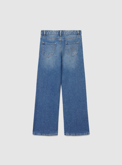 Jeans wide leg con stelle strass