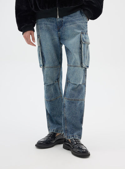 Solid-colour cargo jeans