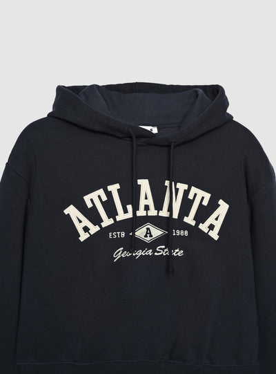 Felpa crop con cappuccio e stampa college