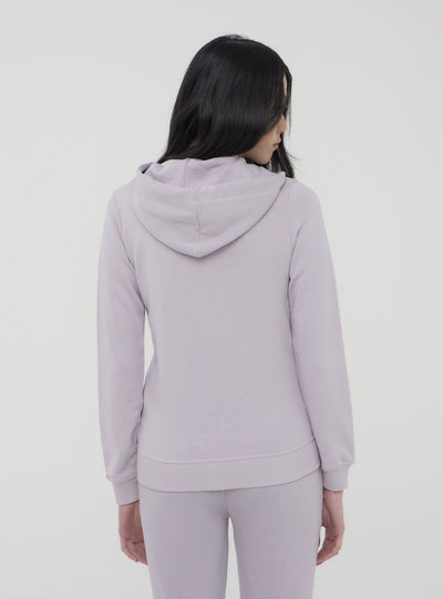 Felpa leggera tinta unita con cappuccio, coulisse e zip