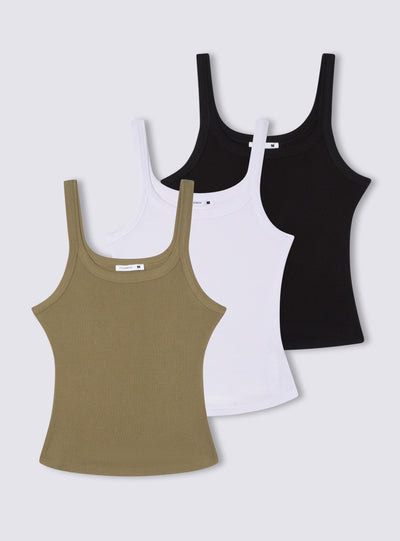 Pack 3 canotte con scollo ampio tinta unita
