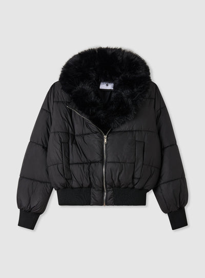 Padded bomber jacket with synthetic fur collar