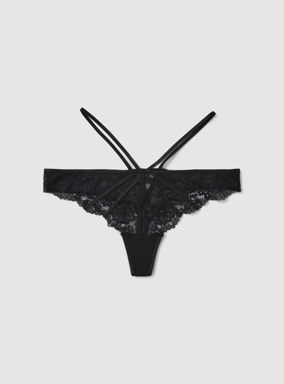 Lace thong briefs with straps