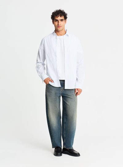 Camicia a righe in popeline stretch