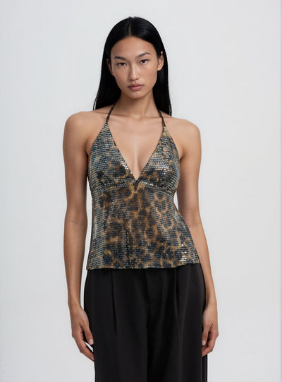 Top with shimmering effect and animal print