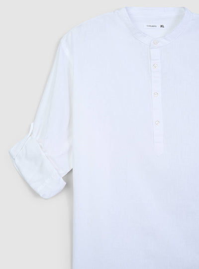 Camicia coreana in misto lino con maniche roll-up