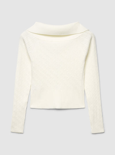 Maglia a trecce con zip e collo ampio