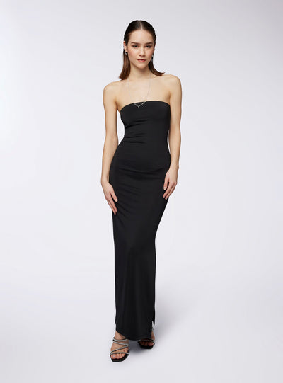 Vestito lungo a fascia con spacco