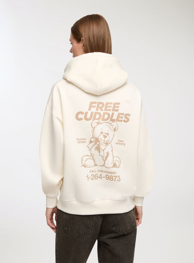 Hooded sweatshirt with sherpa and print